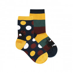 23-26 Moomin Stinky Children Socks 2 Pairs Dark Blue Yellow Green