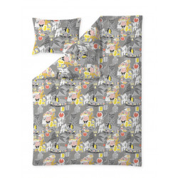 Moomin Duvet Cover Set Fairytale Grey Yellow 150 x 210 cm 50 x 60 cm GOTS