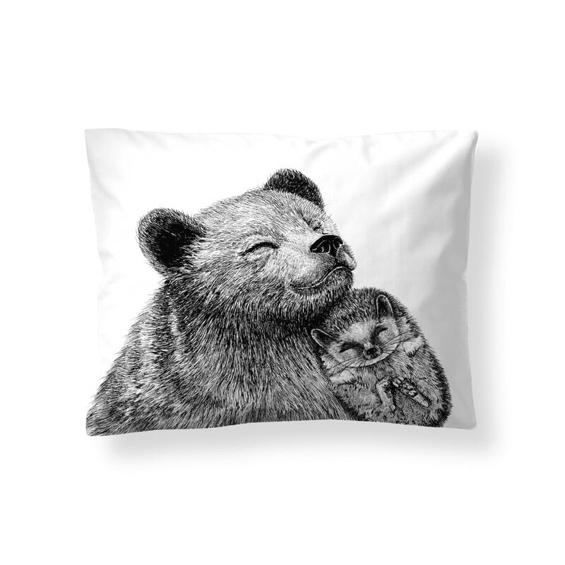 Finlayson Bear and Hedgehog  Pillowcase White 50 x 60 cm