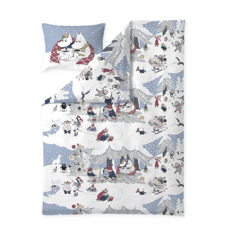 Moomin Duvet Cover Pillowcase Set Light Blue 150 x 210 cm 55 x 65 cm 