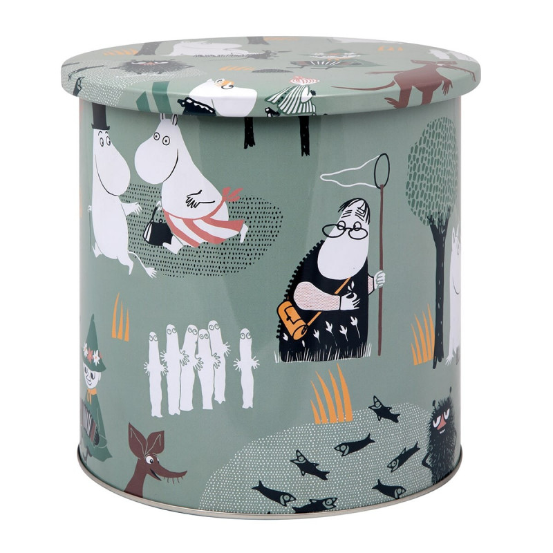 Moomin Round Tin Box Forest Walk Green 17 x 16 cm