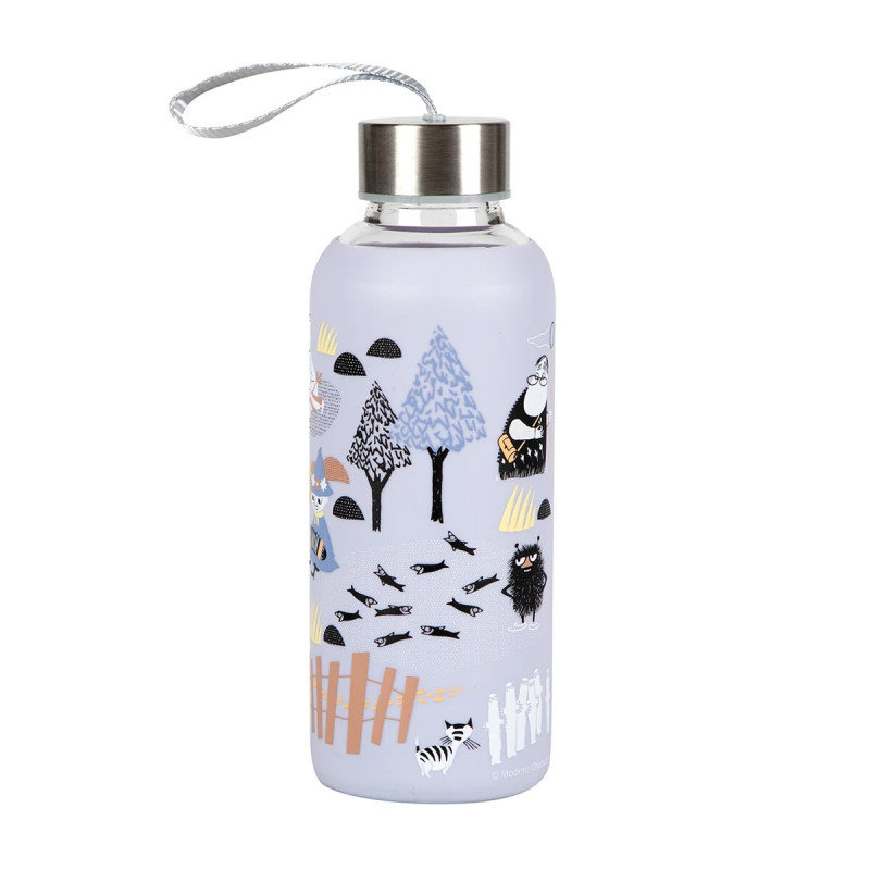 Moomin Forest Walk Blue Borosilicate Glass Bottle Silicone Cover