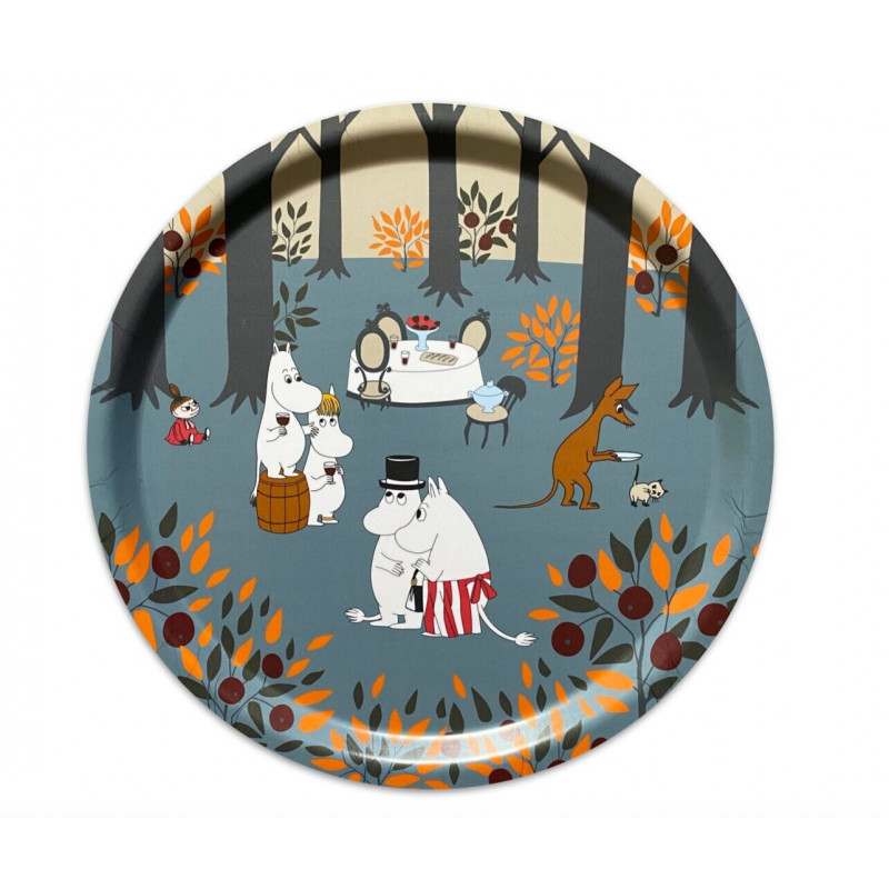 Moomin Birch Round Tray 31 cm Autumn Leaves Grey