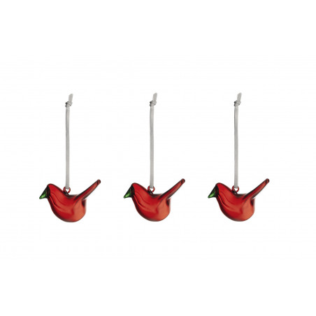 Iittala Oiva Toikka Glass Mini Birds Red Decor Set of 3