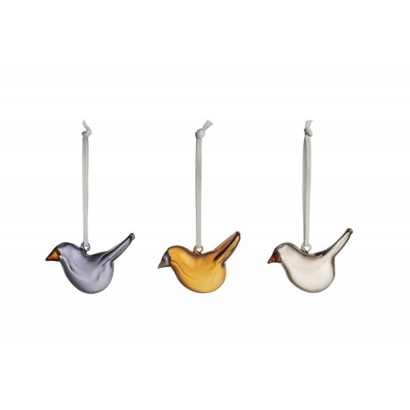 Iittala Oiva Toikka Glass Mini Birds Mix Decor Set of 3