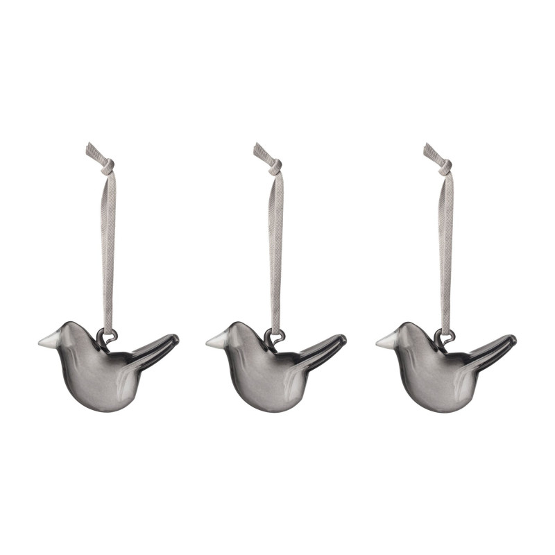 Iittala Oiva Toikka Glass Mini Birds Grey Decor Set of 3 