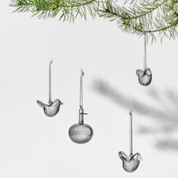 Iittala Oiva Toikka Glass Mini Birds Grey Decor Set of 3 