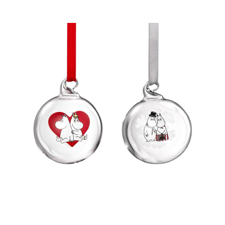 Moomin Glass Bauble Set of 2 Heart Snowflake 5 cm Muurla