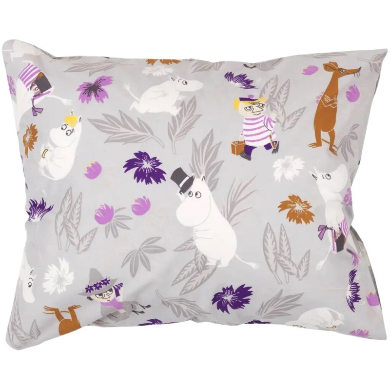 Moomin Pillowcase Flower Garden Grey Lilac 50 x 60 cm Arabia