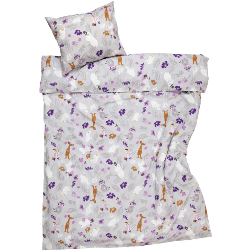 Moomin Duvet Cover Pillowcase Set Flower Garden Grey Lilac 150 x 210 cm