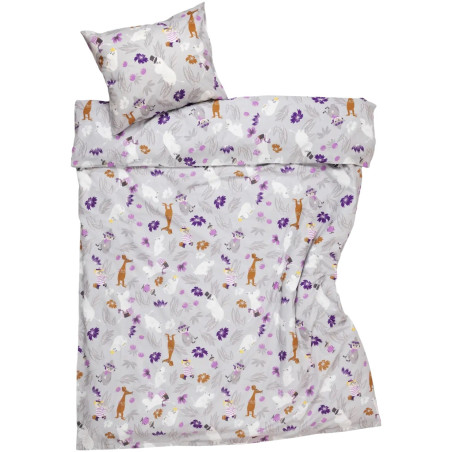 Moomin Duvet Cover Pillowcase Set Flower Garden Grey Lilac 150 x 210 cm