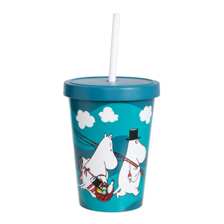 Moomin Home Yard Plastic Cups with Lid and Straw