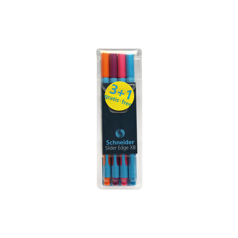 Schneider Slider Edge XB Set of 4 Ballpoint Pens Blue Pink Purple Orange 