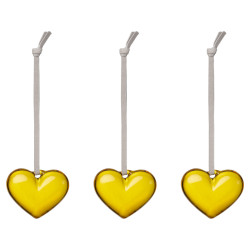 Iittala Oiva Toikka Glass Mini Hearts 50 mm Yellow Decor Set of 3