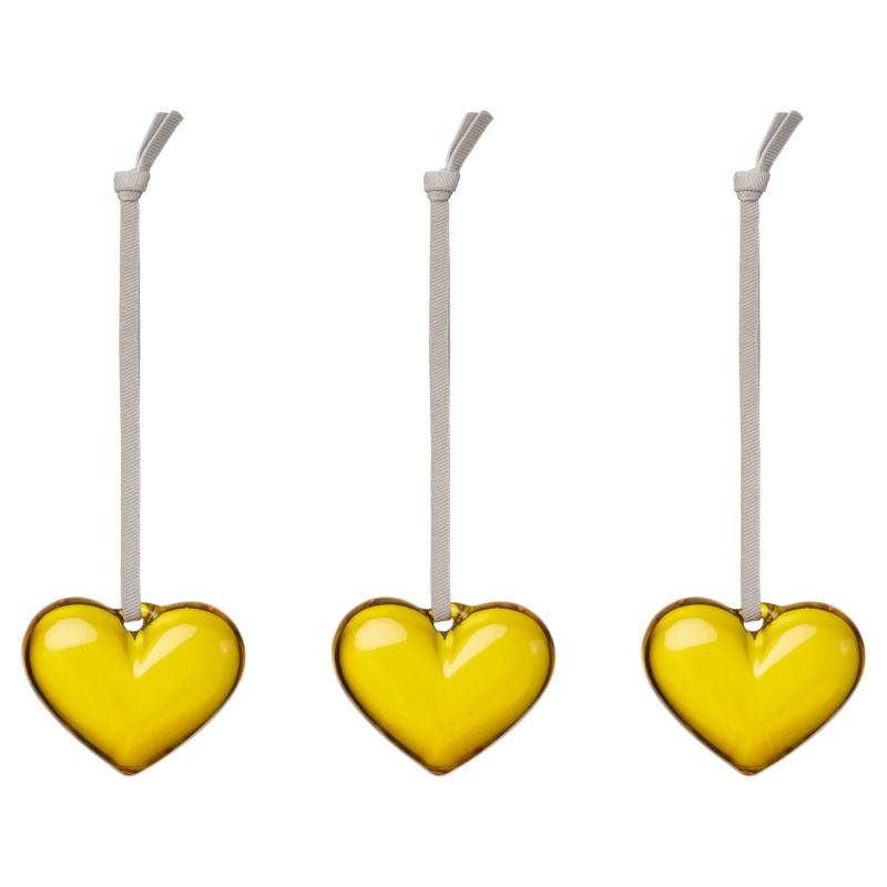 Iittala Oiva Toikka Glass Mini Hearts 50 mm Yellow Decor Set of 3