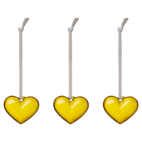 Iittala Oiva Toikka Glass Mini Hearts 50 mm Yellow Decor Set of 3