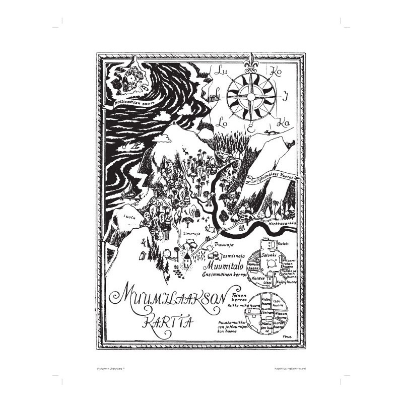 Moomin Poster Moomin Valley Map 24 x 30 cm Black and White