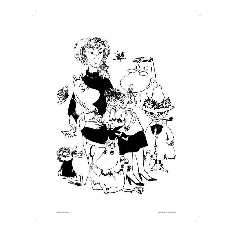 Moomin Poster Tove and her Moomin characters 24 x 30 cm Black and White