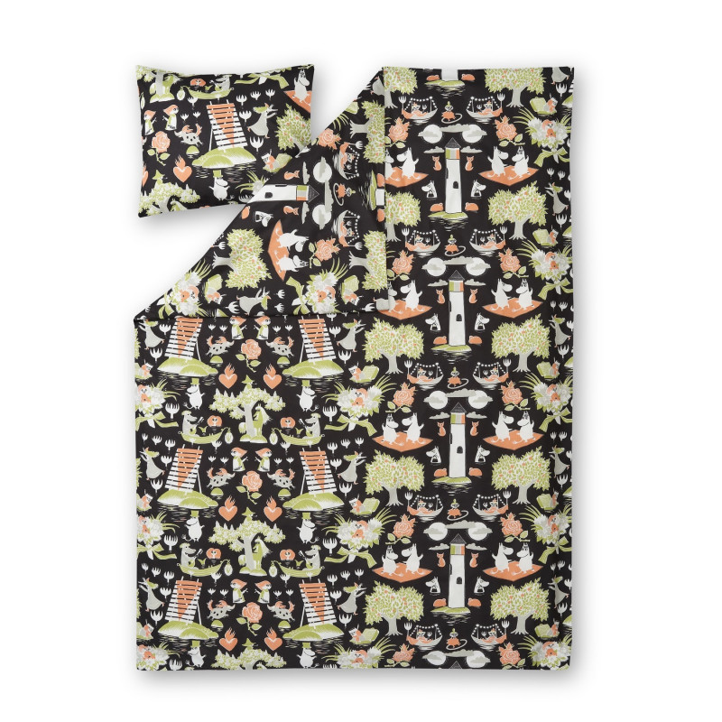 Moomin Duvet Cover Pillowcase Magic Black Coral 150 x 210 cm Finlayson