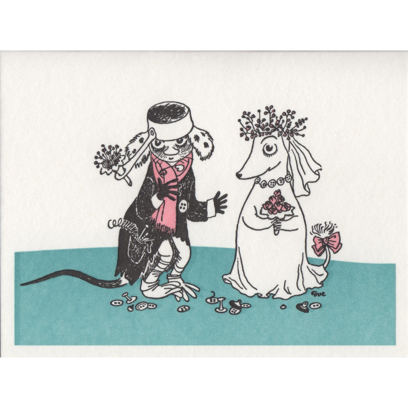 Moomin Greeting Card Letterpressed Muddler Fuzzy Wedding Putinki