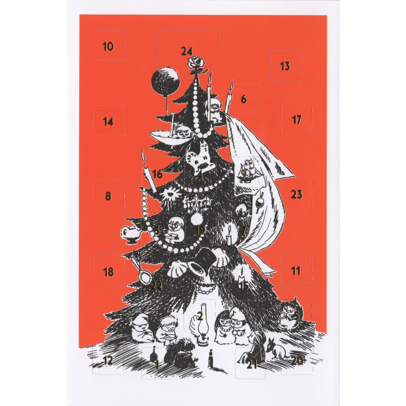 Moomin Advent Postcard Calendar Red Christmas Tree