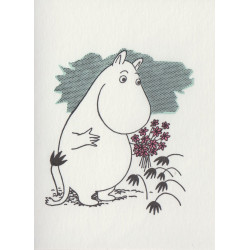 Moomin Greeting Card Letterpressed Moomintroll and Flowers Putinki