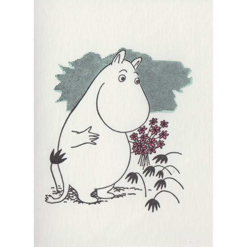 Moomin Greeting Card Letterpressed Moomintroll and Flowers Putinki