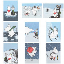 Moomin Set of Nine Winter Postcards with Glitter Putinki