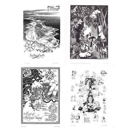 Moomin Set of 4 Posters 24 x 30 cm Black and White Set 20