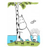 Moomin Letterpressed Greeting Card Moomintroll Hugging the Birch Tree