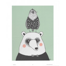 Mira Mallius Poster Bear and Bird Green 24 x 30 cm