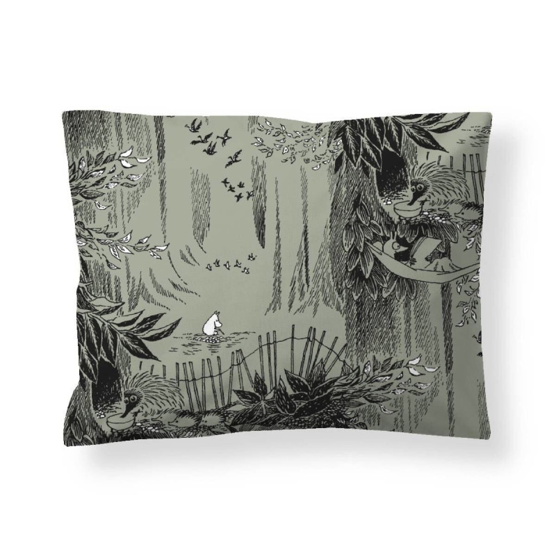 Moomin Pillowcase Forest Light Green Black 50 x 60 cm GOTS
