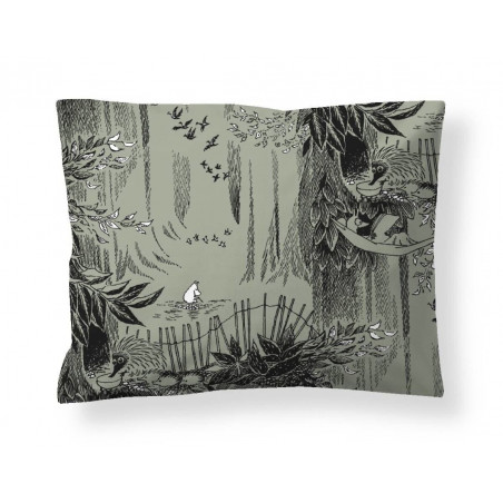Moomin Pillowcase Forest Light Green Black 50 x 60 cm GOTS