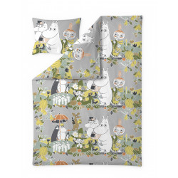 Moomin Duvet Cover Pillowcase Park Grey Orange 150 x 210 cm 50 x 60cm Finlayson Organic Cotton