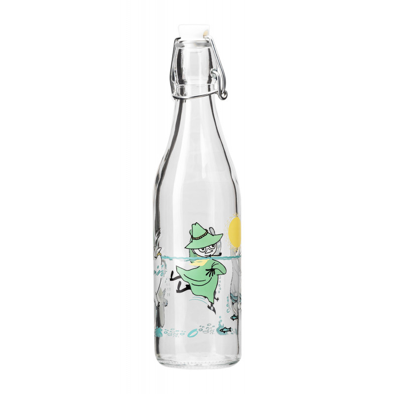 Moomin Glass Bottle with Lid Fun in the Water 0.5 L Muurla