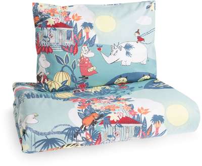Moomin Duvet Cover Pillow Case Jungle Moomin Coral Blue 150 x 210 cm