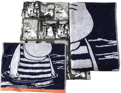 Moomin Terry Towels and Tote Bag Set Moominpappa Blue 30 x 50 / 70 x 140 cm