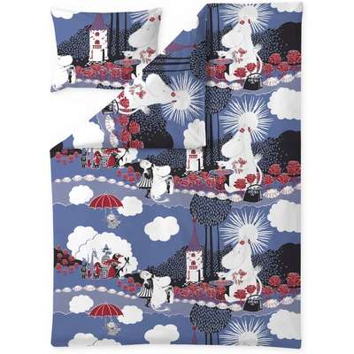 Moomin Duvet Cover Pillow Case 150 x 210 cm Roses Blue Organic Cotton