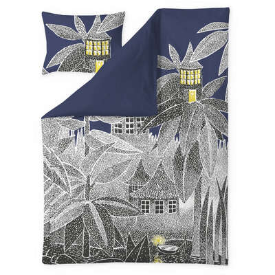 Moomin Duvet Cover Pillowcase Nyyti's House Satin Blue 150 x 210 cm 50 x 60 cm 