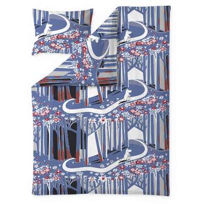 Moomin Duvet Cover Pillowcase Forest Path Blue Red 150 x 210 cm