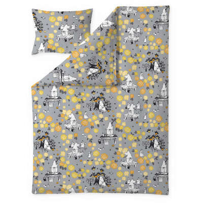 Moomin Duvet Cover Pillowcase Moominmamma Dream Grey Yellow Orange 150 x 210 cm