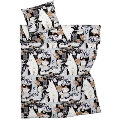 Moomin Duvet Cover Pillowcase Set 150 x 210 cm Comic Strip Black