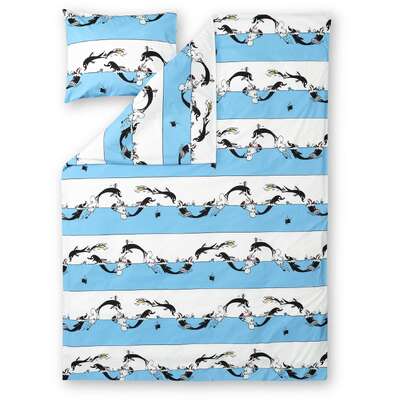 Moomin Duvet Cover Pillowcase Dolphin 150 x 210 cm 50 x 60 cm Finlayson