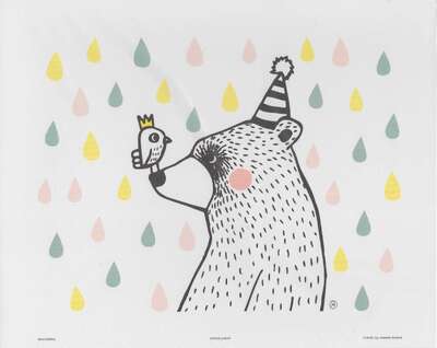 Mira Mallius Poster Bear and Bird Friends Rain Drops 24 x 30 cm